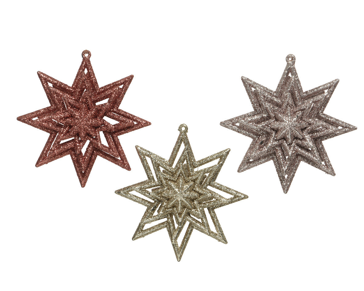 Pendente Stella decorativo 3x11 cm rosa oro glitterato per addobbi natalizi e decorazioni festive - DeMatteis.it