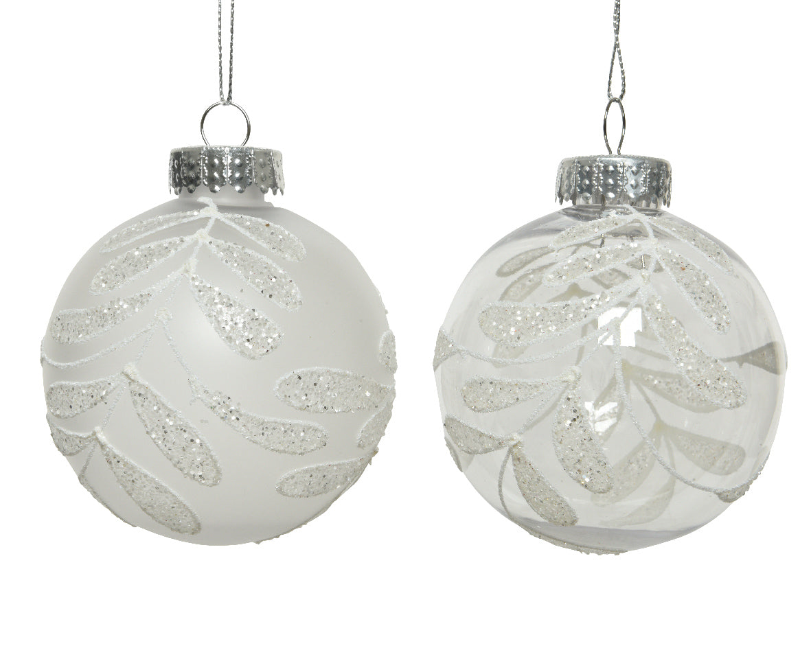 Palla di Natale diametro 8 cm trasparente con decorazioni bianche per addobbi natalizi - DeMatteis.it