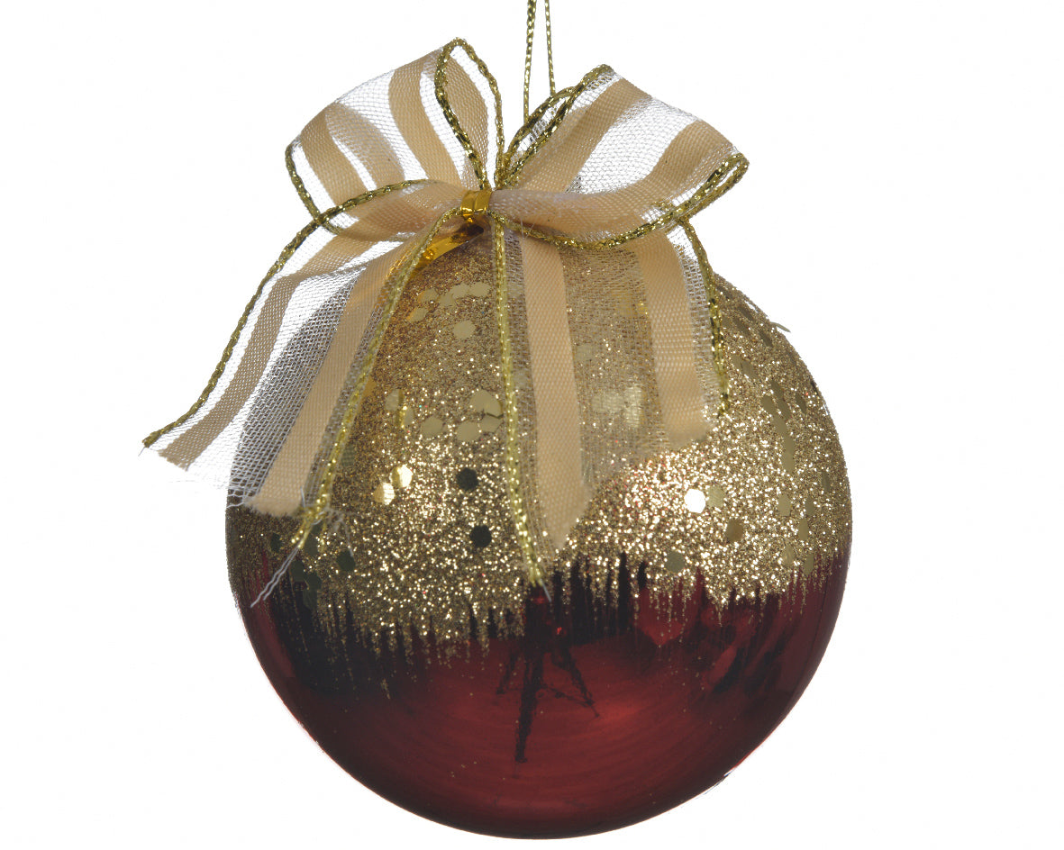 Palla di Natale decorativa diametro 8 cm con fiocco dorato per addobbi natalizi - DeMatteis.it