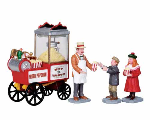 Popcorn Seller Set 4 Pezzi Lemax decorazione natalizia con carretto venditore e personaggi per villaggio natalizio - DeMatteis.it