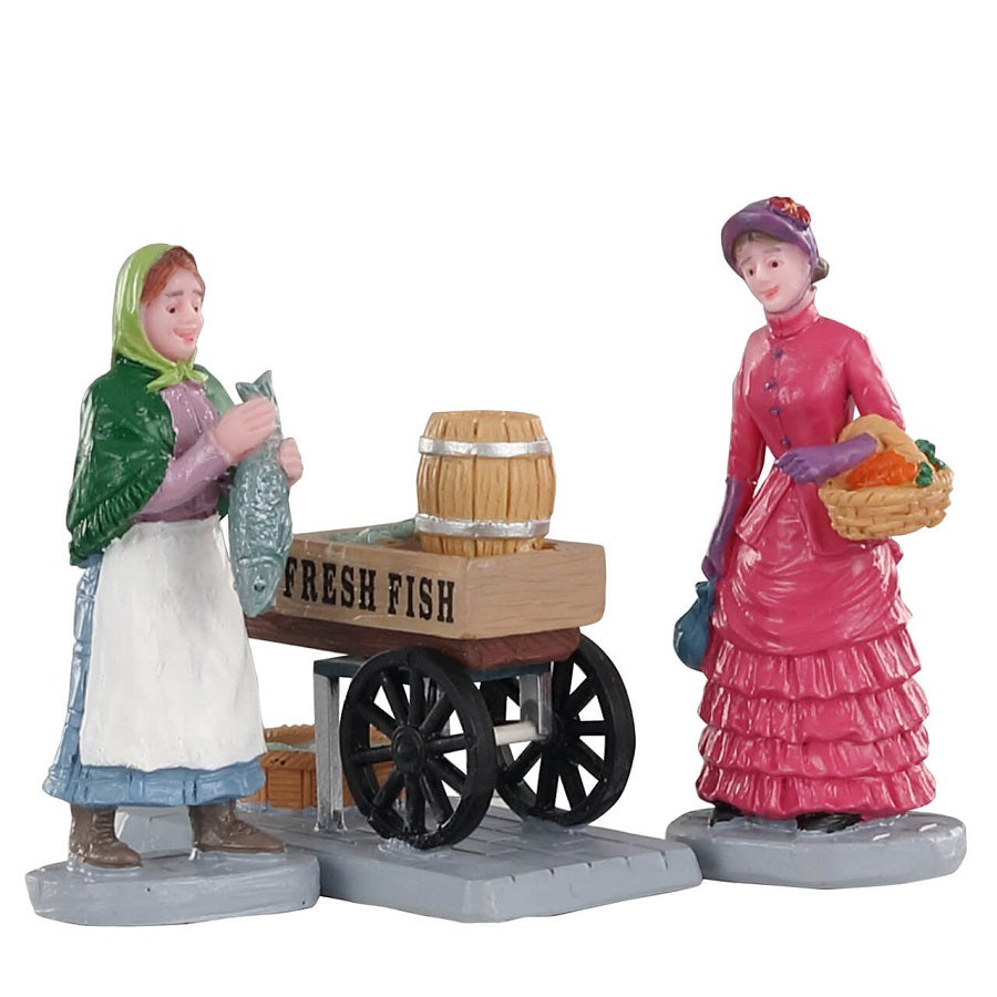 Fresh Fish For Sale Set Of 3 Lemax statuine decorative per villaggio natalizio con carretto del pesce fresco - DeMatteis.it