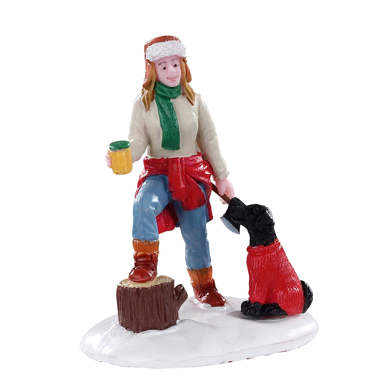 Lumberjill Sonia Lemax figurina decorativa per villaggio di Natale con personaggio femminile e cane - DeMatteis.it