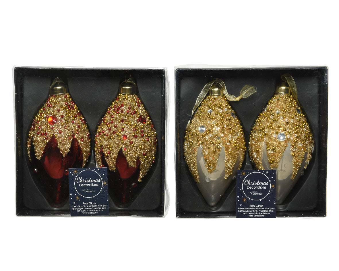 Set 2 Pendenti Oliva decorazioni natalizie 6 x 11 cm con glitter oro per albero di Natale - DeMatteis.it