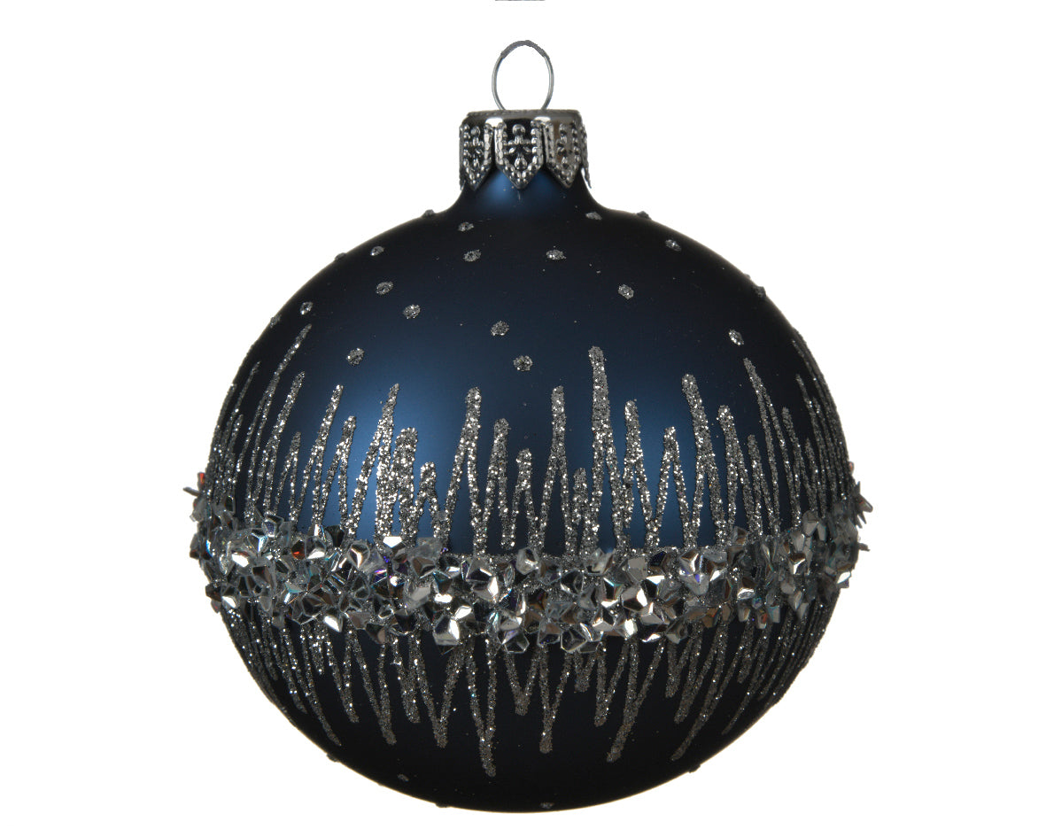 Sfera D 8 Cm Vetro Night Blue Con Decoro Perle