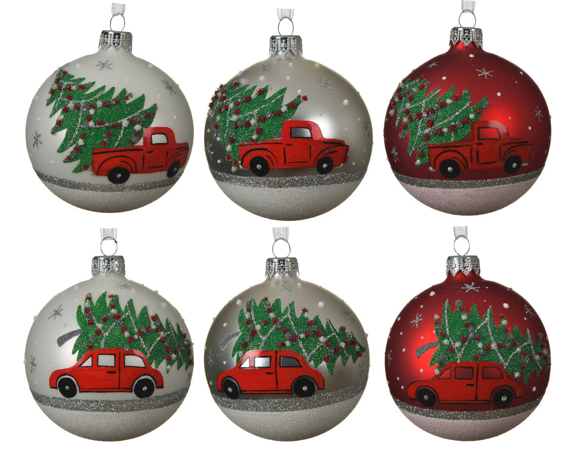 Palla di Natale con macchina albero diametro 8 cm per decorazioni natalizie - DeMatteis.it