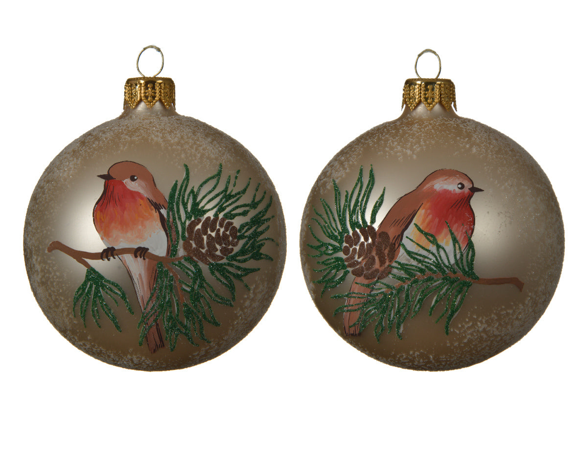 Sfera Vetro D 8 Cm Pearl Decoro Uccello Pettirosso