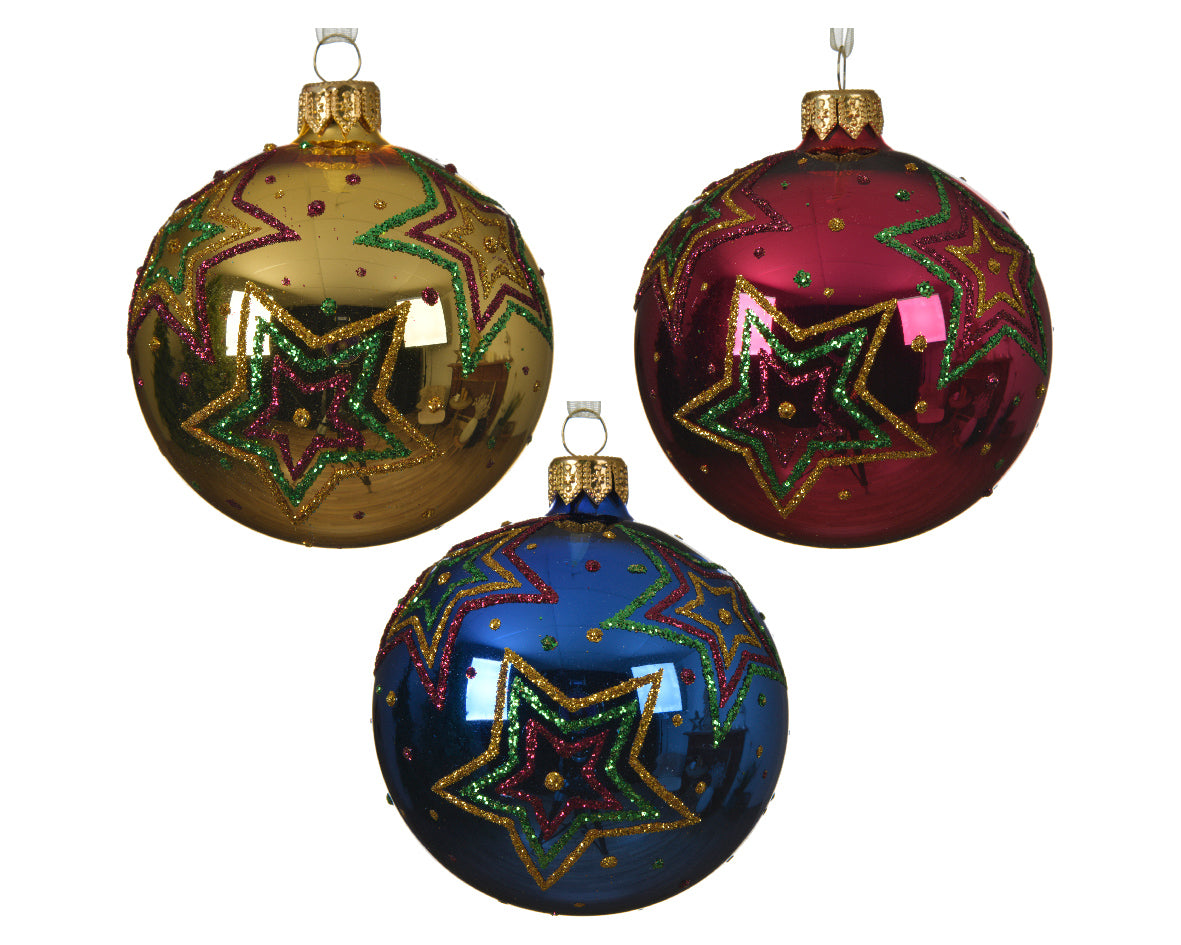 Sfera natalizia decorativa diametro 8 cm con decoro stelle multicolore per addobbi natalizi - DeMatteis.it