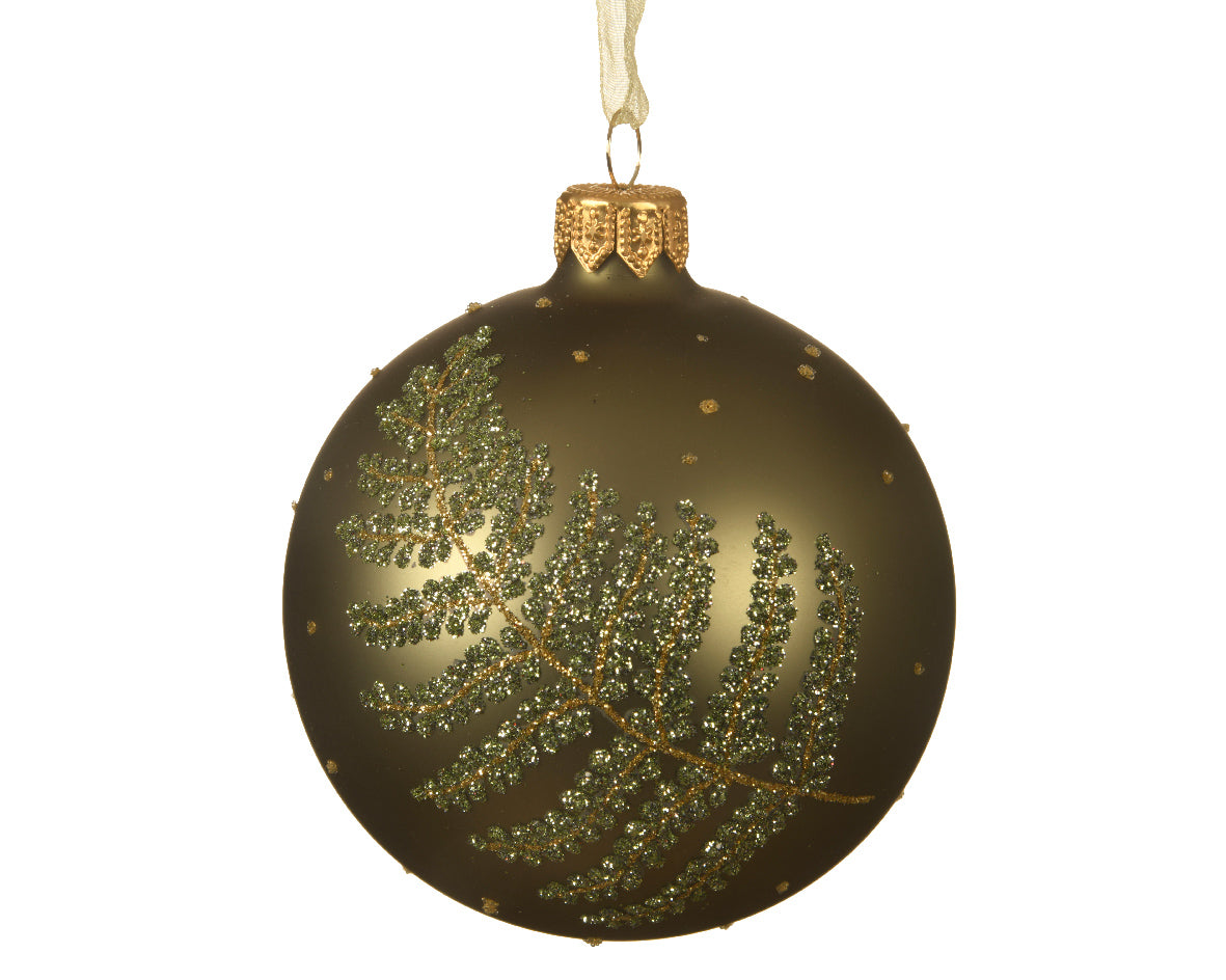 Palla di Natale decorazione natalizia diametro 8 cm con foglie glitter per albero di Natale - DeMatteis.it