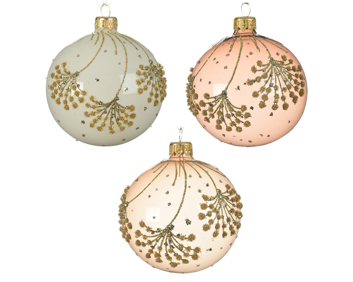 Palla di Natale diametro 8 cm per decorazione albero con motivo floreale glitter oro - DeMatteis.it