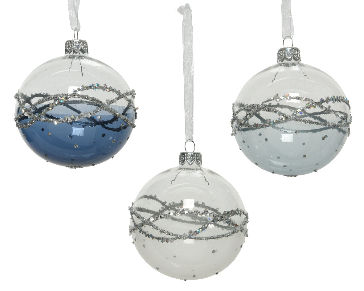 Palla di Natale diametro 8 cm trasparente con decorazioni drappo argento per addobbi natalizi - DeMatteis.it