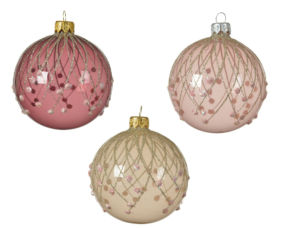 Palla di Natale diametro 8 cm soft pink con decorazioni oro per addobbi natalizi - DeMatteis.it