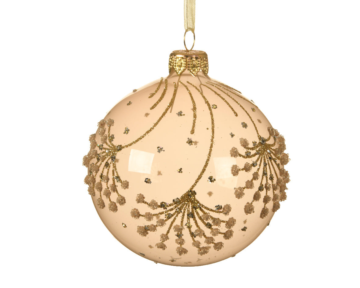 Palla di Natale Perla decorazione natalizia con decoro fiori oro diametro 8 cm - DeMatteis.it