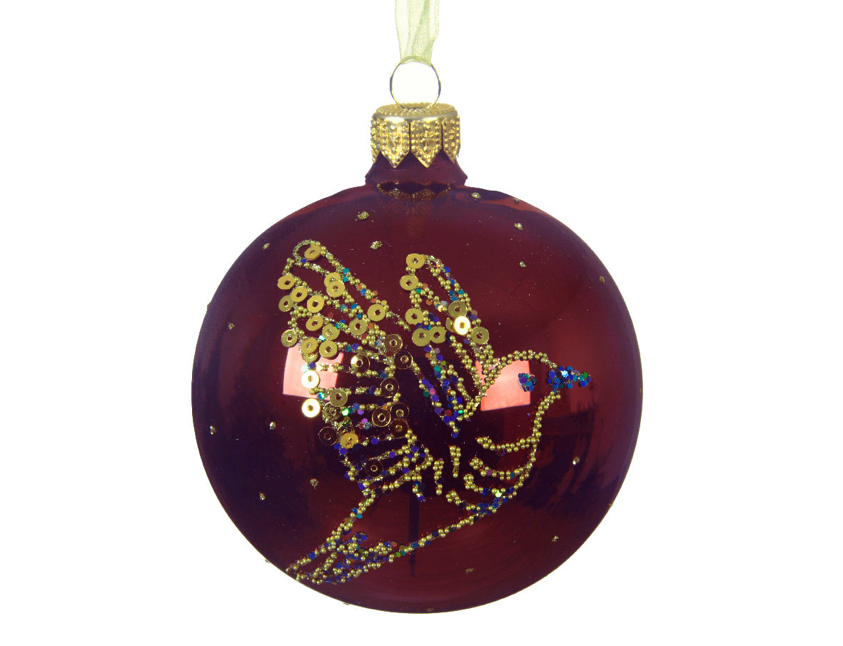 Palla di Natale decorazione natalizia con disegno uccello decorato paillettes e glitter per albero di Natale - DeMatteis.it