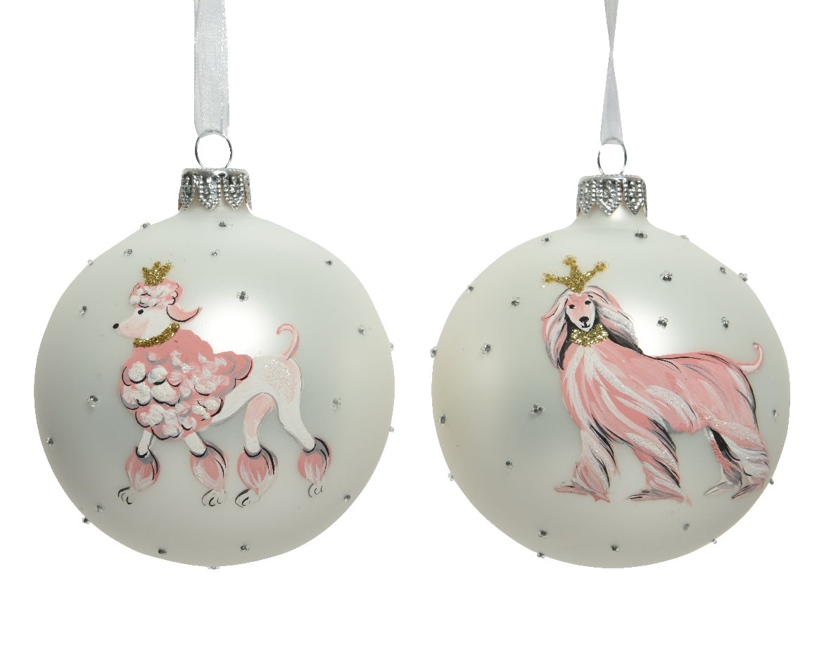 Pallina di Natale diametro 8 cm Winter White con decorazione cagnolino per addobbi natalizi - DeMatteis.it