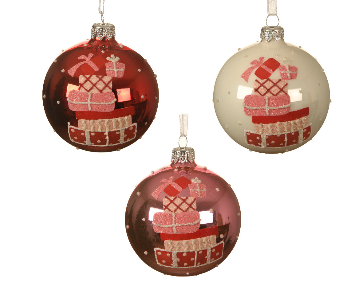 Palla di Natale diametro 8 cm decorazione natalizia con motivo regali per albero - DeMatteis.it