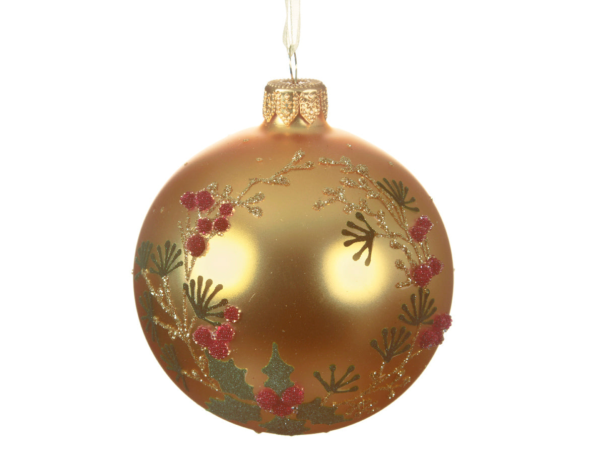 Palla di Natale diametro 8 cm light gold con decoro bacche per addobbo albero natalizio - DeMatteis.it