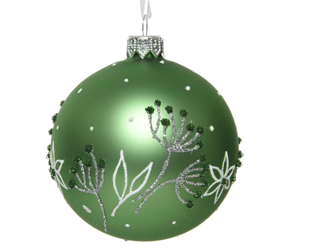 Palla Di Natale D 8 Cm Mistletoe Green Fiori Argento