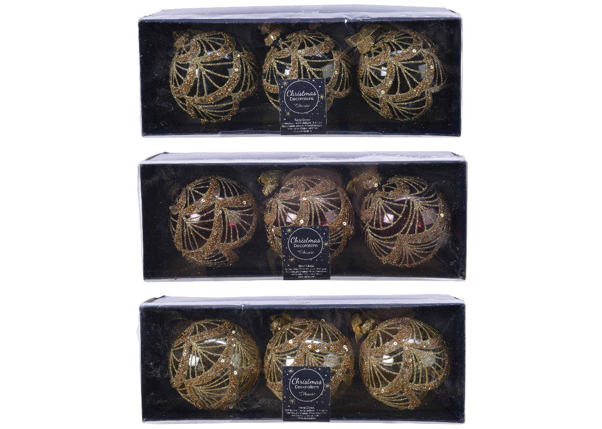 Box 3 Palline Di Natale diametro 8 cm per decorazioni natalizie con rilievo oro - DeMatteis.it