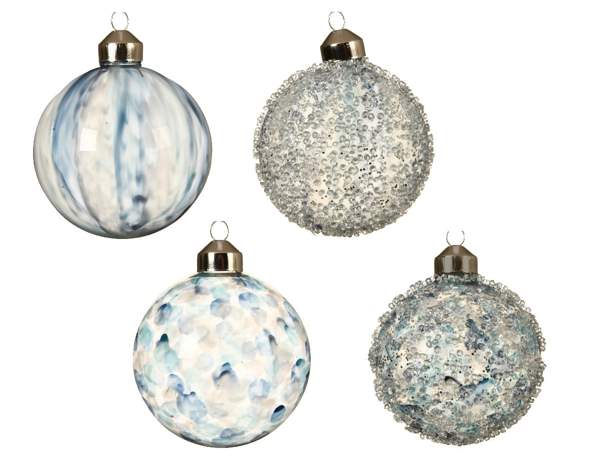 Sfera Vetro Blue decorata diametro 8 cm per addobbi natalizi con cappuccio dorato - DeMatteis.it