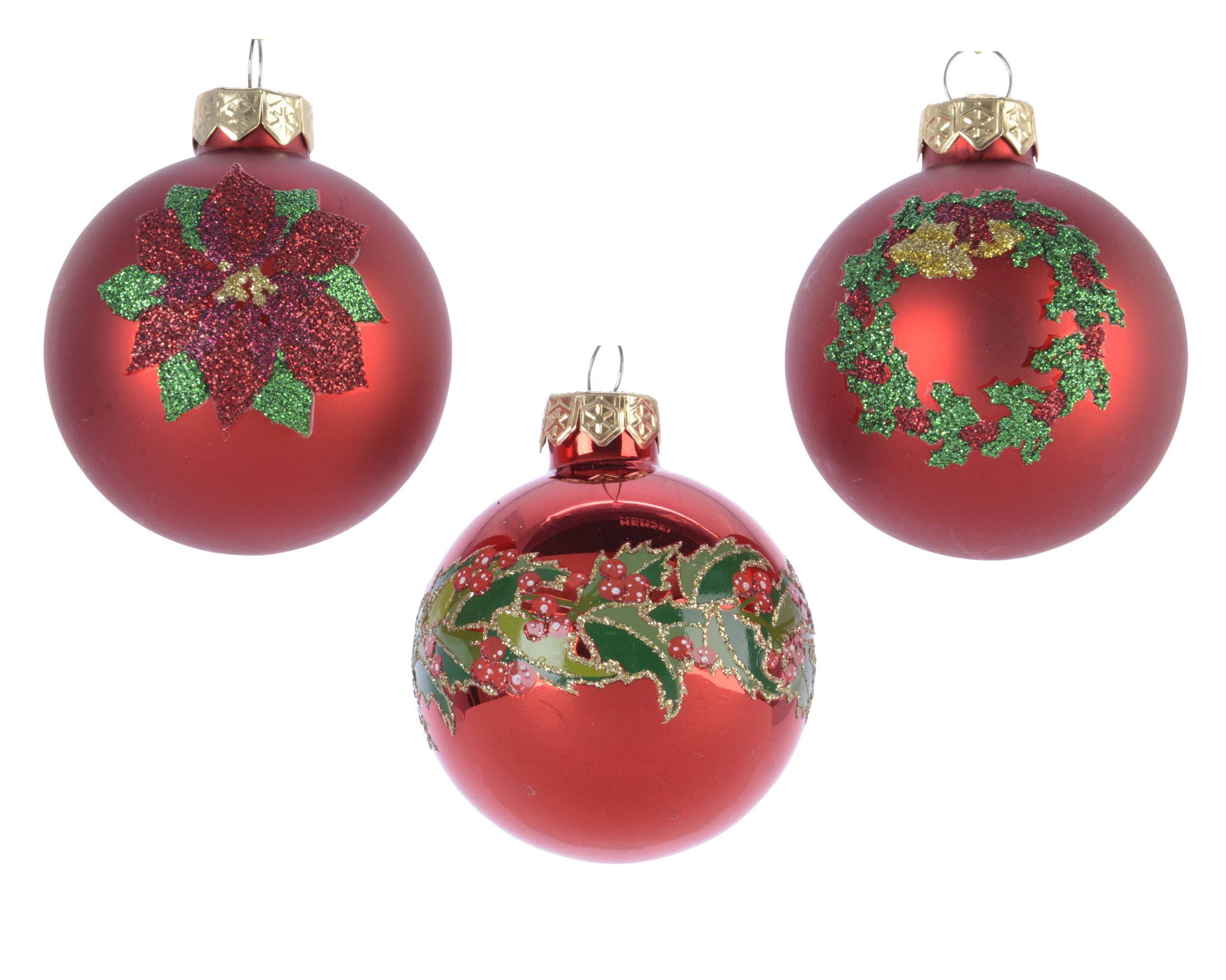 Palla Di Natale Rossa Decoro Foglie D 8 Cm
