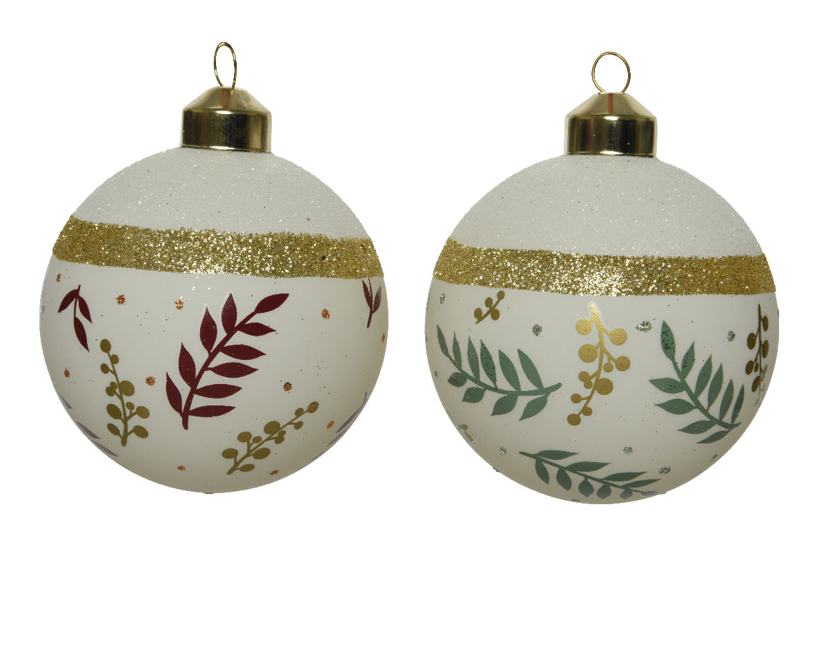 Palla Di Natale Wool White Decoro Oro diametro 8 cm per addobbi natalizi con motivi floreali - DeMatteis.it