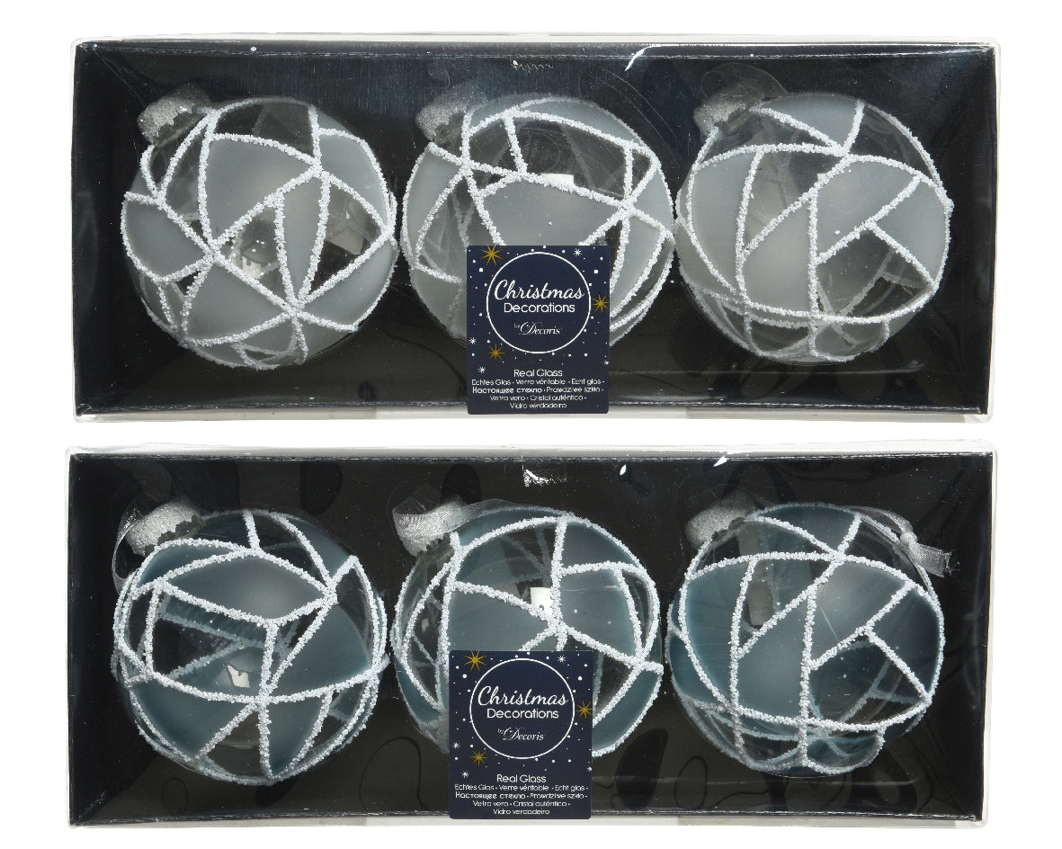 Box 3 Palline di Natale diametro 8 cm in vetro decorato per addobbi natalizi - DeMatteis.it