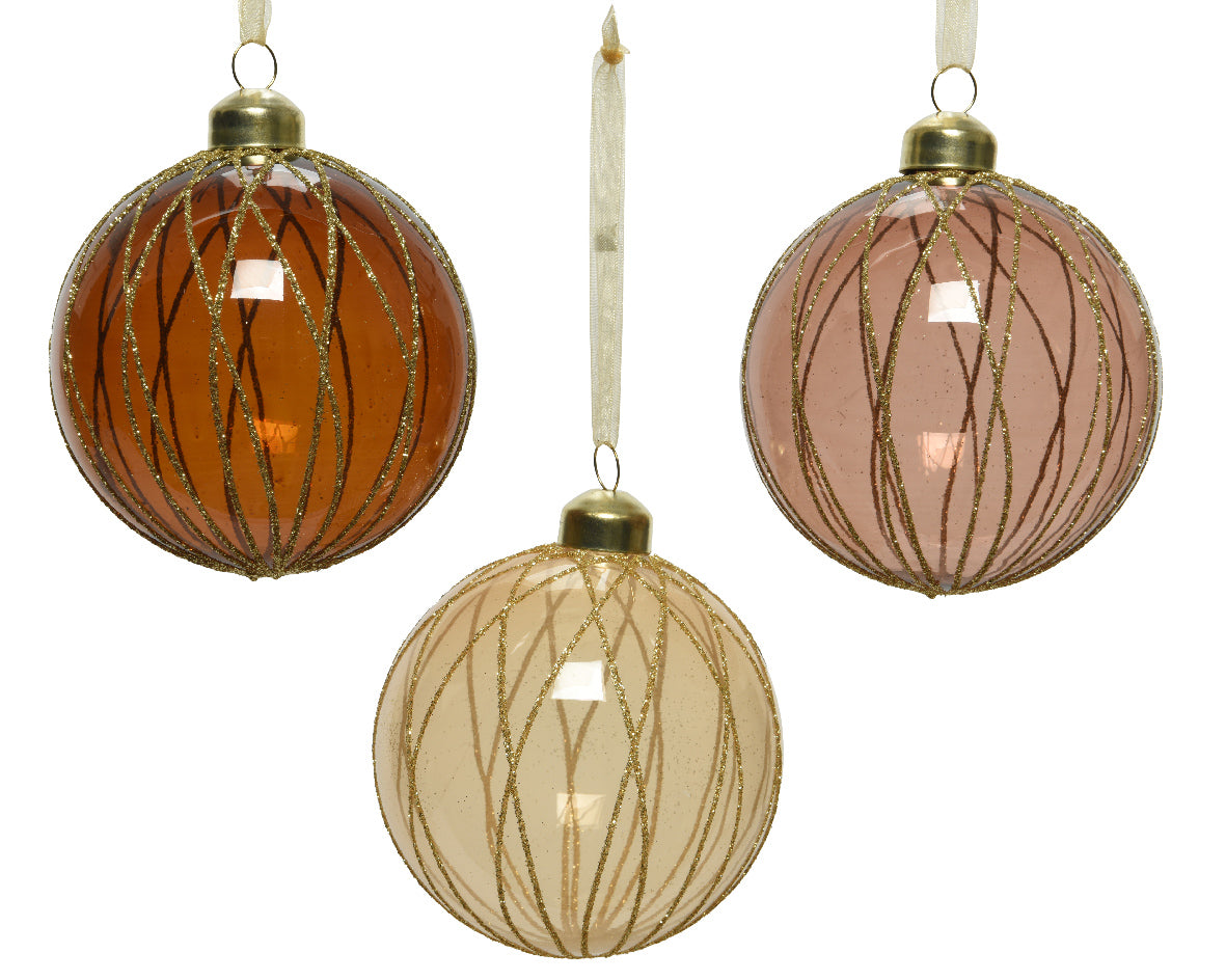 Pallina di Natale con decorazioni a linee dorate diametro 8 cm per addobbi natalizi - DeMatteis.it