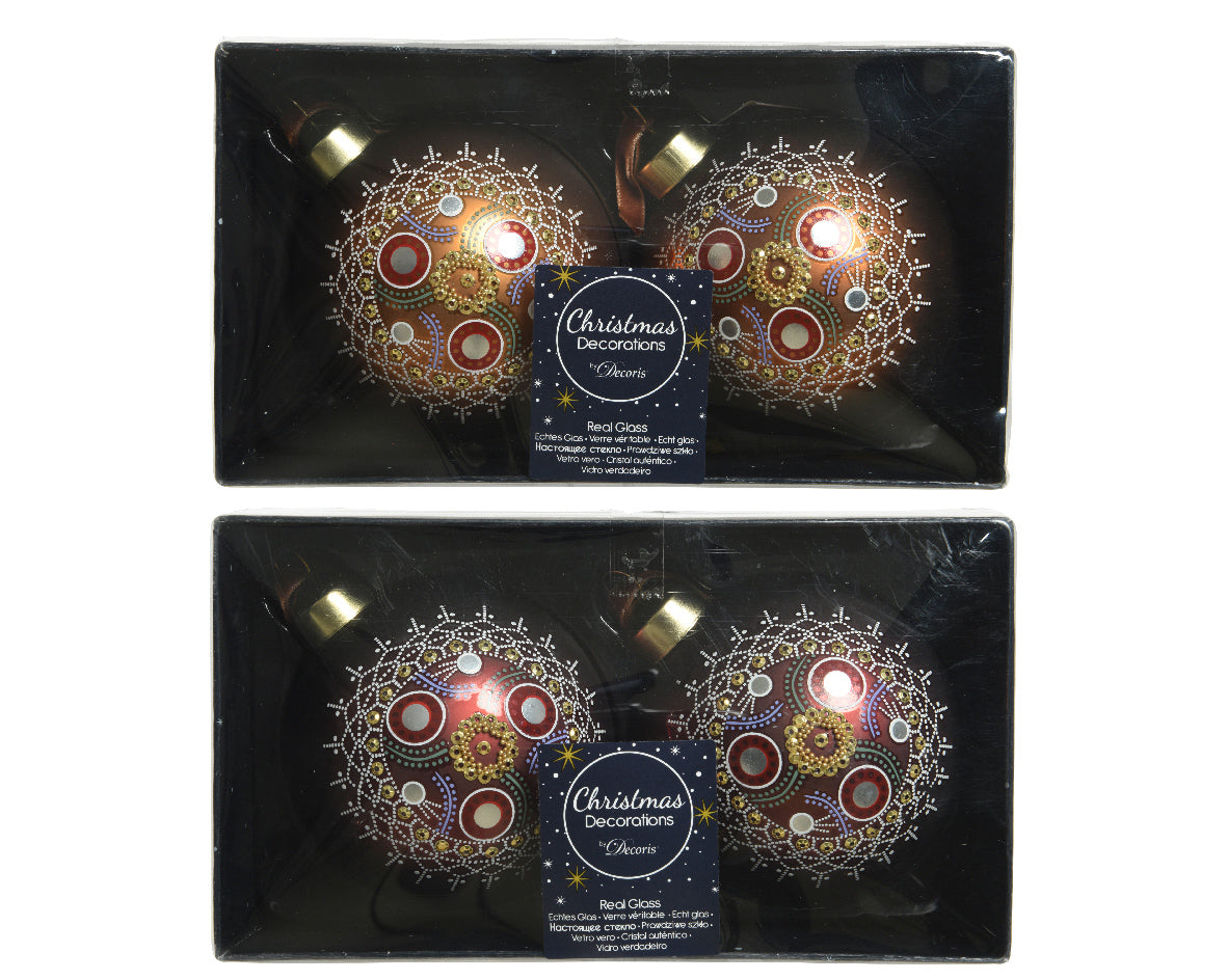 Box 2 Palline Di Natale Nere Decoro Colorato confezione decorazioni natalizie in vetro soffiato - DeMatteis.it