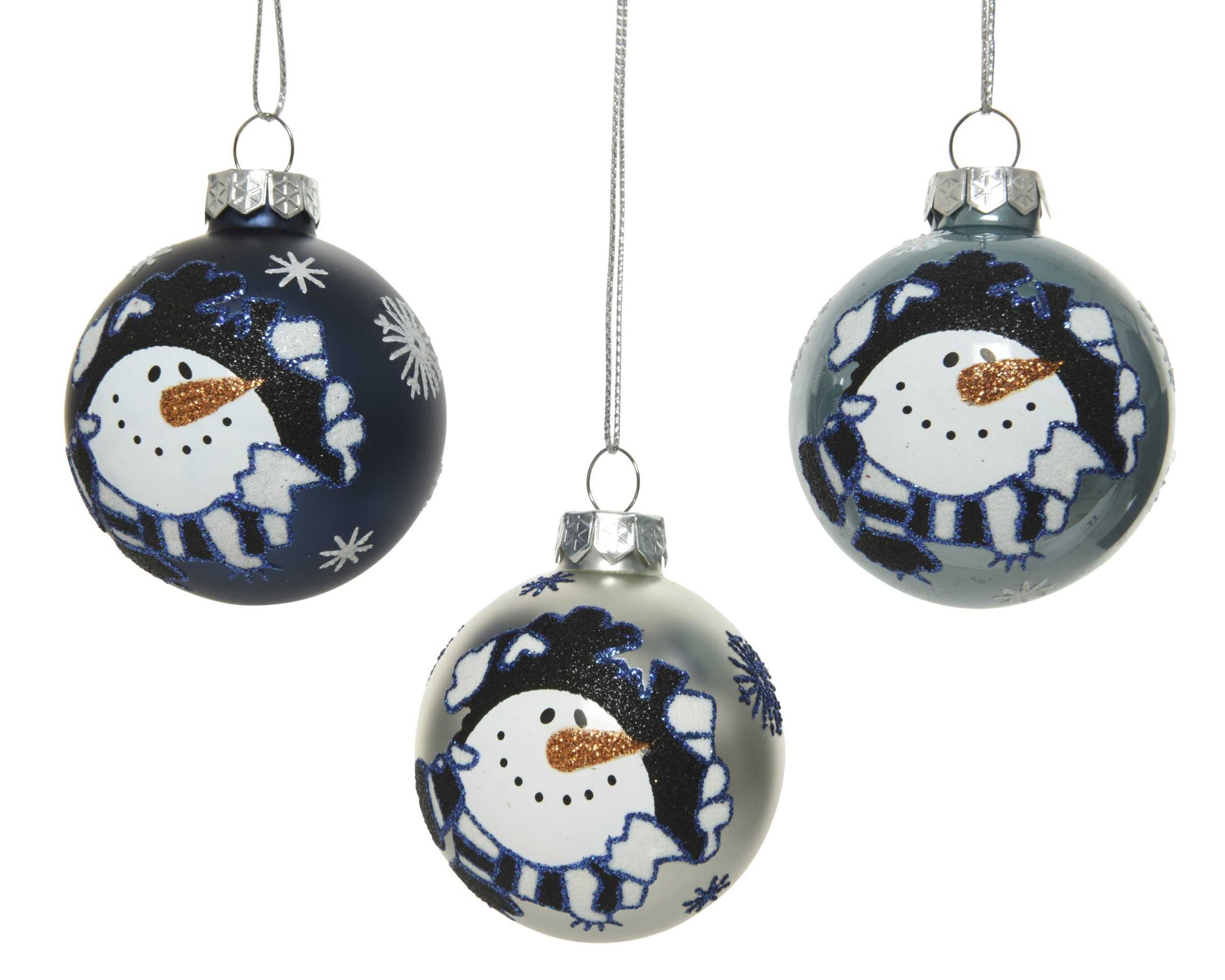 Palla Di Natale Blu Testa Pupazzo Di Neve D 6 Cm
