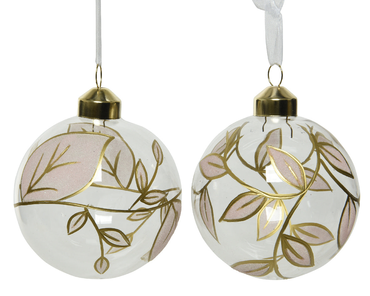 Sfera natalizia trasparente diametro 8 cm con decorazioni foglie oro per addobbi natalizi - DeMatteis.it