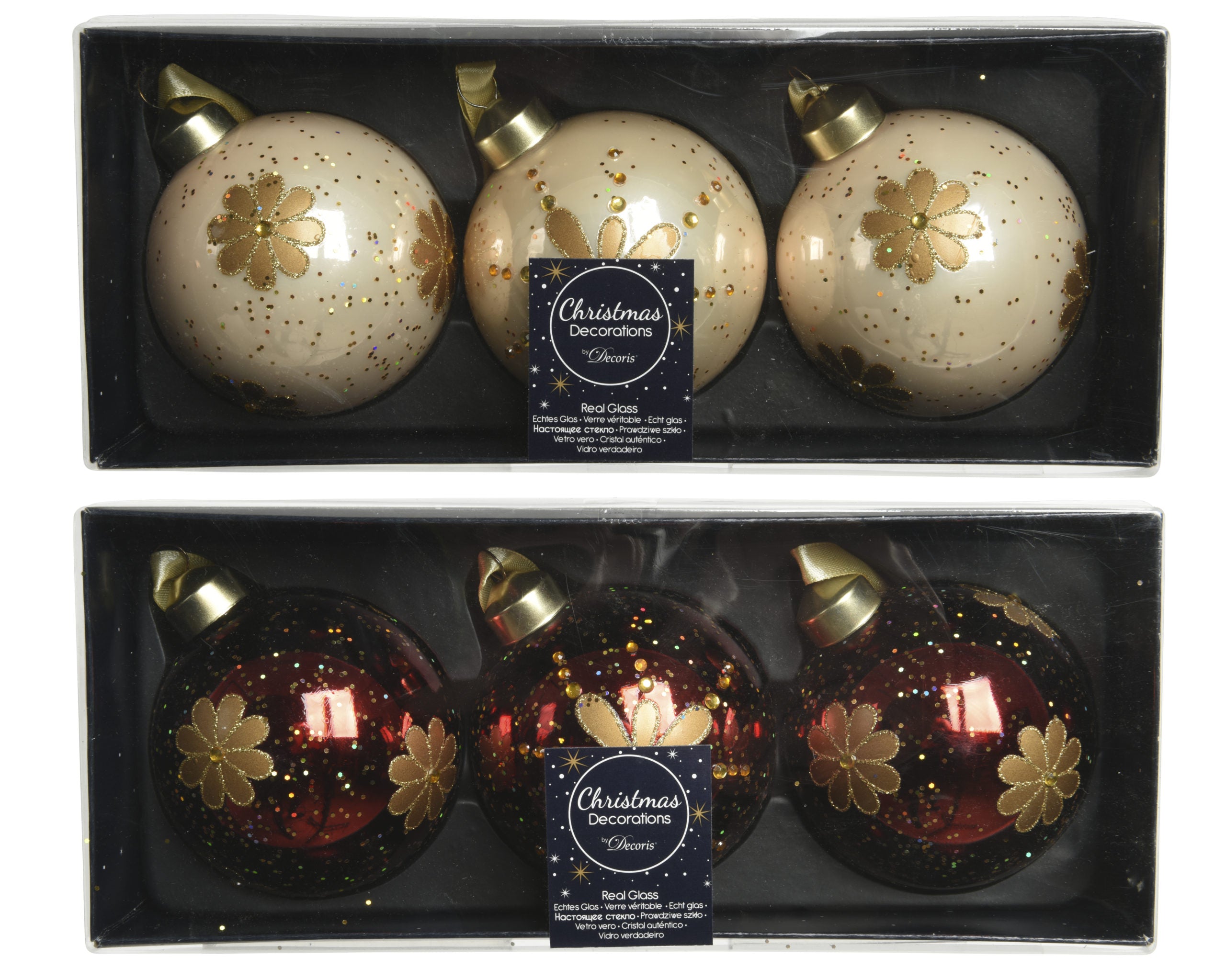 Palle di Natale decorazioni natalizie con decori oro diametro 8 cm set da 3 pezzi in vetro - DeMatteis.it