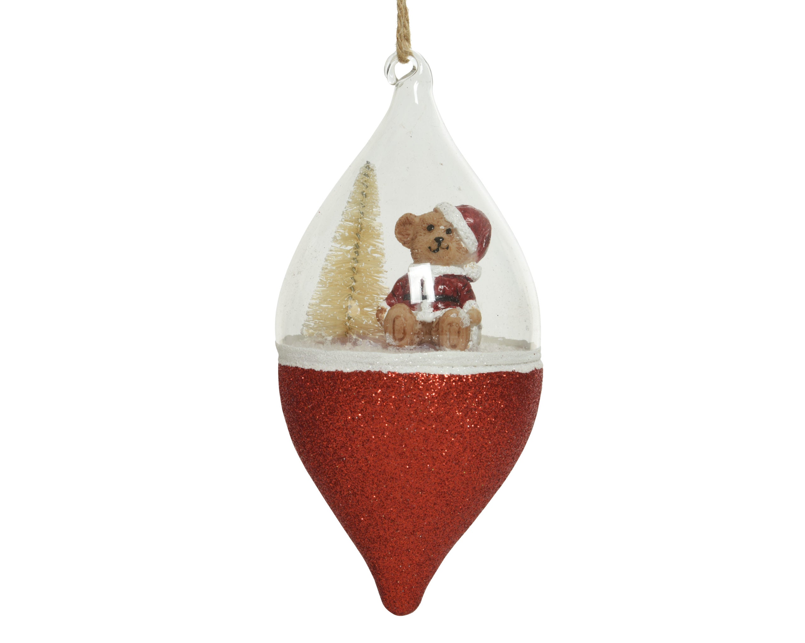 Ornamento Oliva Con Orsetto decorazione natalizia a forma di oliva con orsetto interno 8x15 cm per albero di Natale - DeMatteis.it