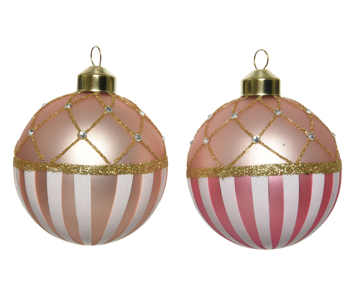 Palla Di Natale diametro 8 cm Soft Pink decorazione natalizia con decoro rosa oro - DeMatteis.it