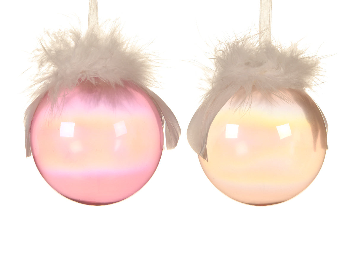 Palla di Natale decorativa diametro 8 cm con piume ornamentali per addobbi natalizi - DeMatteis.it