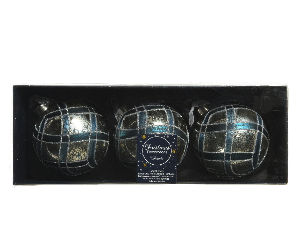 Palla Di Natale decorativa diametro 8 cm blu silver martellata per addobbi natalizi - DeMatteis.it