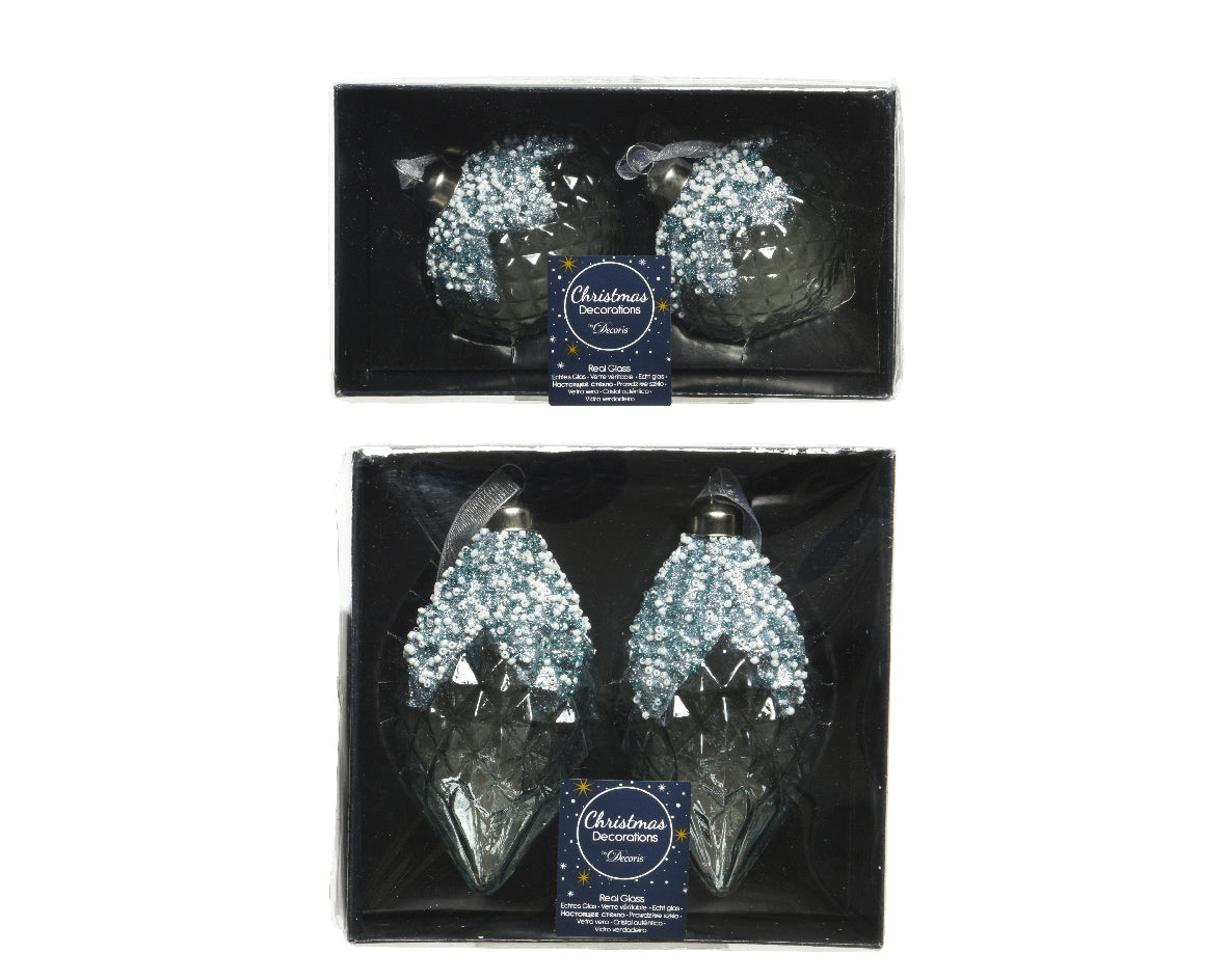 Box 2 ornamenti vetro natalizi con pietre in rilievo diametro 8 x 12 cm per decorazioni natalizie - DeMatteis.it