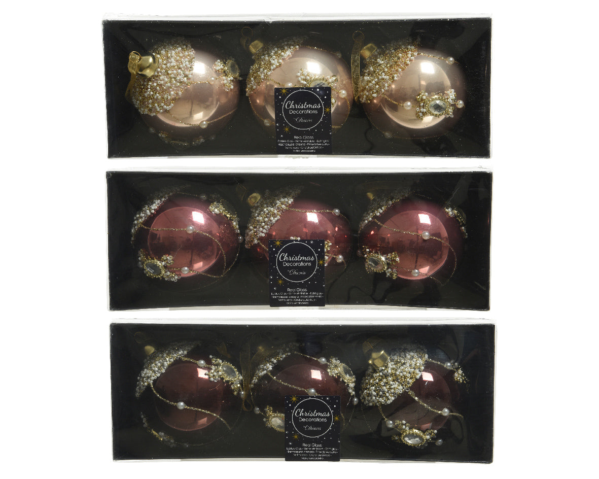 Box 3 Palle di Natale in vetro decorazioni natalizie con decori oro diametro 8 cm - DeMatteis.it