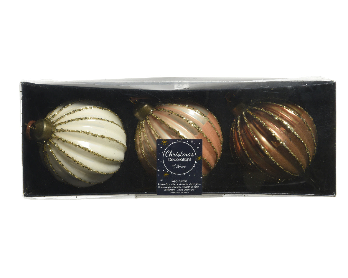 Box 3 Palline Di Natale decorazioni natalizie diametro 8 cm con righe oro per albero di Natale - DeMatteis.it