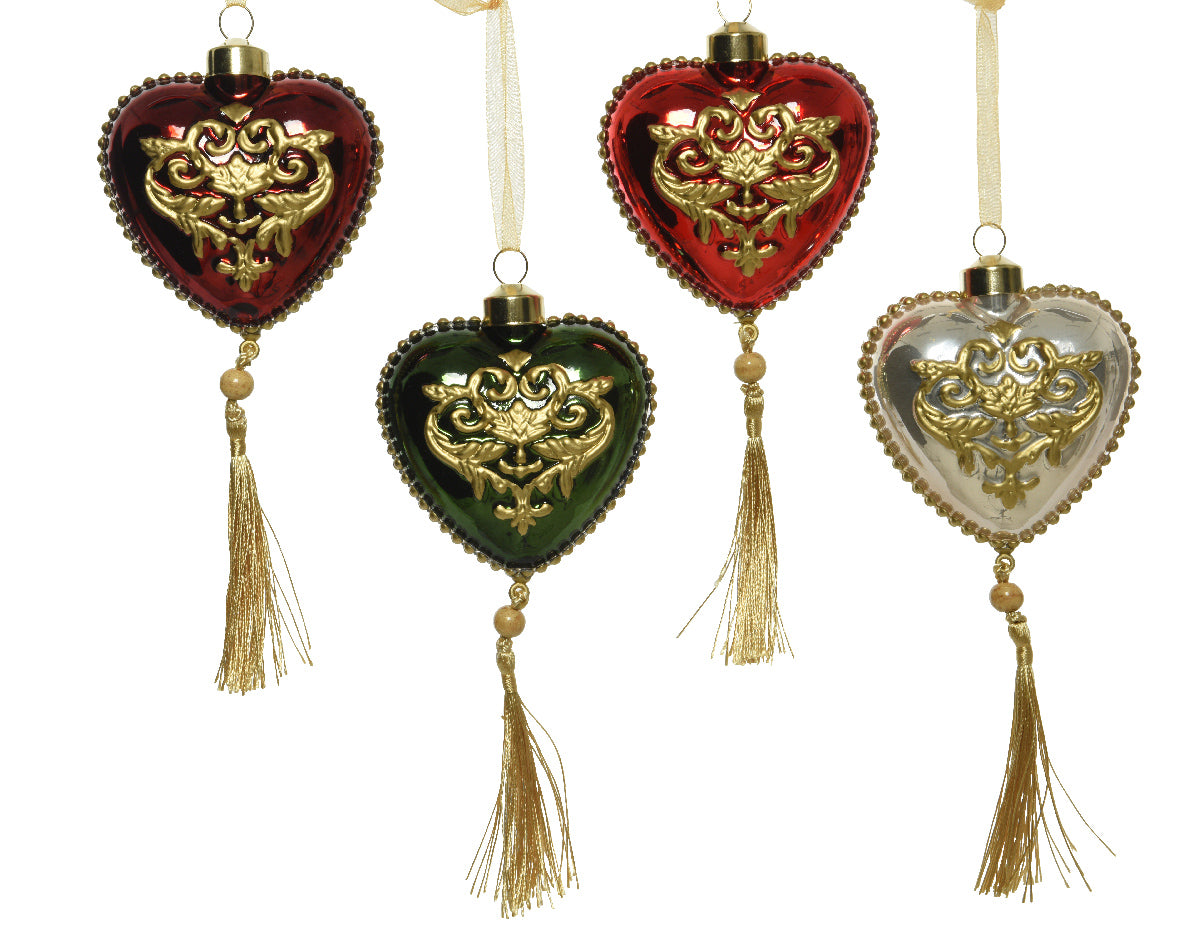 Cuore decoro natalizio con drappo oro 8 x 9 cm ornamento per albero di Natale con nappa dorata - DeMatteis.it