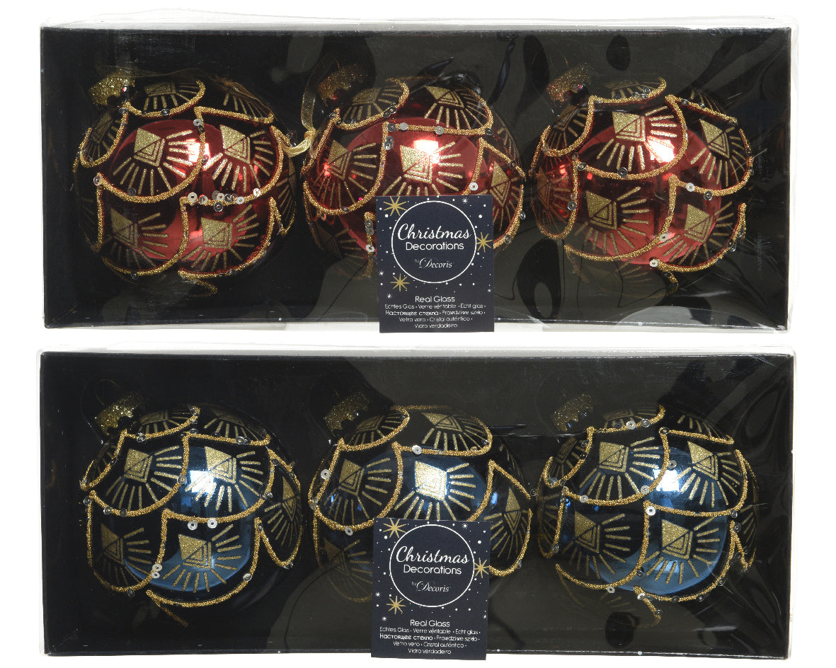 Box 3 Palle di Natale con decoro anticato diametro 8 cm per decorazioni natalizie - DeMatteis.it