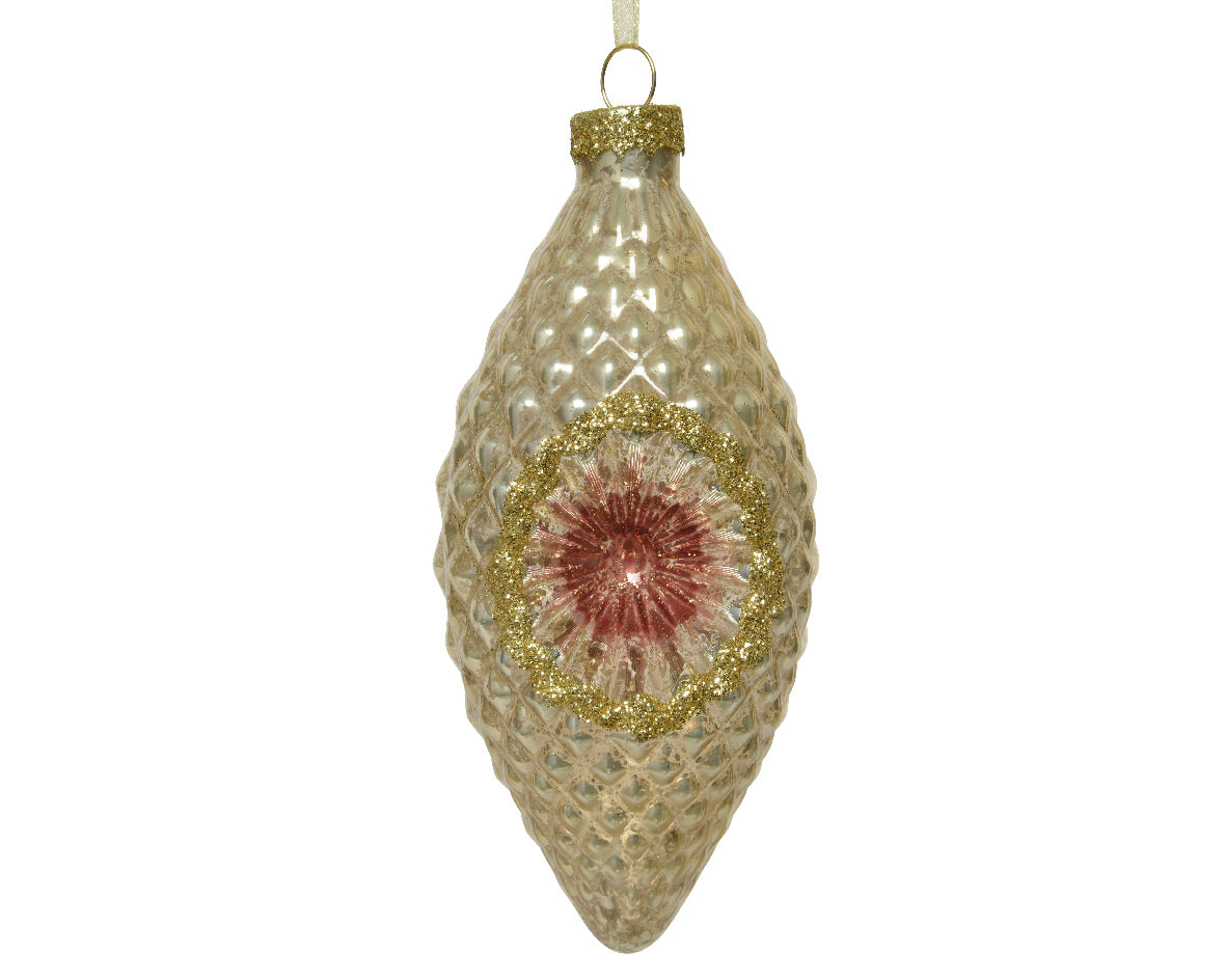 Ornamento Vetro decorativo natalizio 6x5x12 cm oro centro rosa per albero di Natale - DeMatteis.it