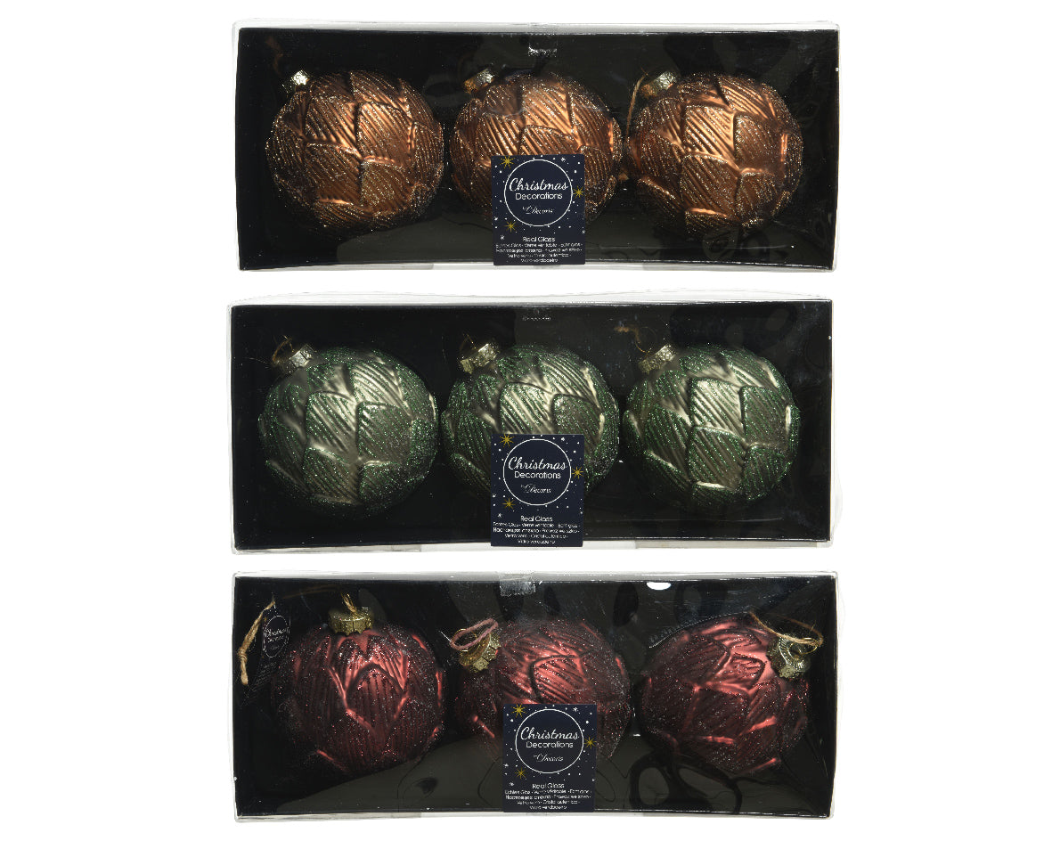 Box 3 Palline Di Natale diametro 8 cm con decoro a rilievo per addobbi natalizi - DeMatteis.it