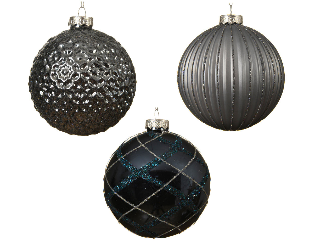 Sfera Vetro D 10 cm Mix Silver/Night decorazioni natalizie in vetro diametro 10 cm - DeMatteis.it