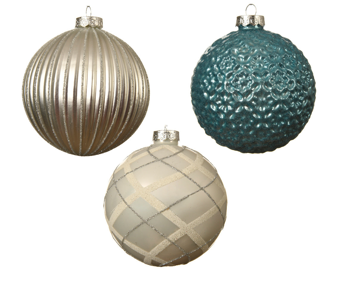 Sfera Vetro D 10 cm Mix Artic Blue decorazione natalizia in vetro diametro 10 cm - DeMatteis.it