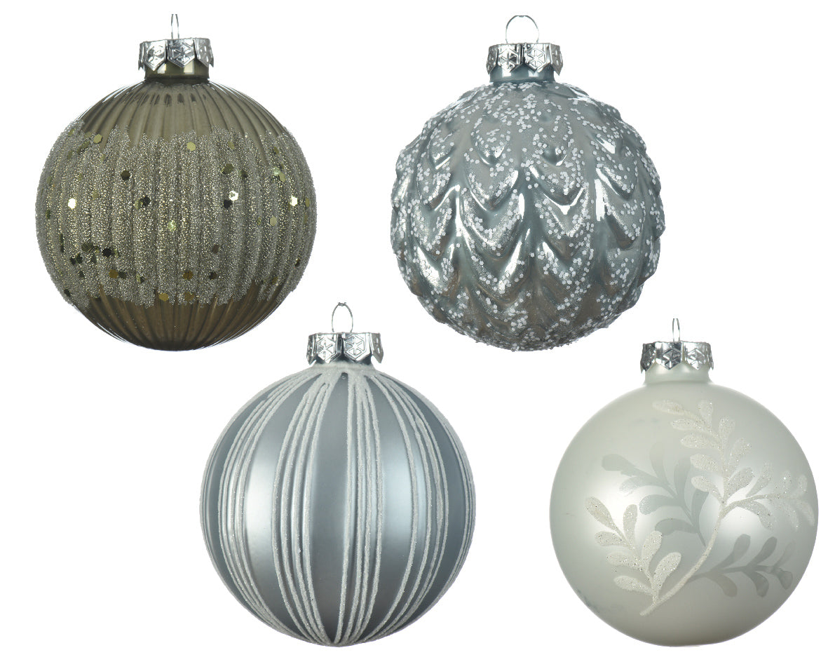 Palla di Natale diametro 8 cm Misty Blue con decorazioni argentate per addobbi natalizi - DeMatteis.it