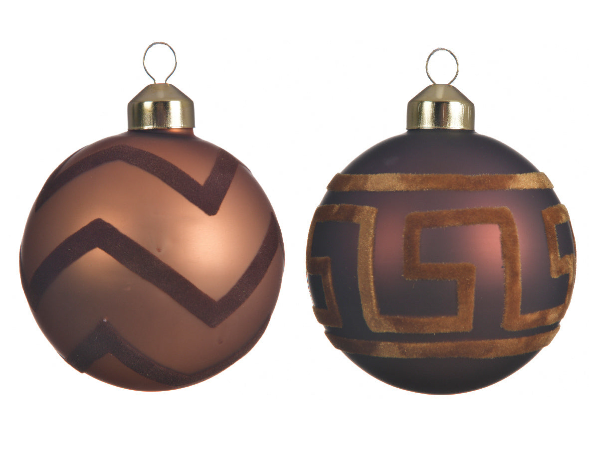 Sfera natalizia diametro 8 cm con decoro geometrico brown per addobbi natalizi - DeMatteis.it