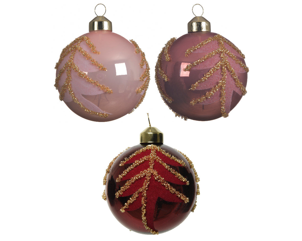 Sfera natalizia decorativa diametro 8 cm con decoro foglie dorate per addobbi natalizi - DeMatteis.it