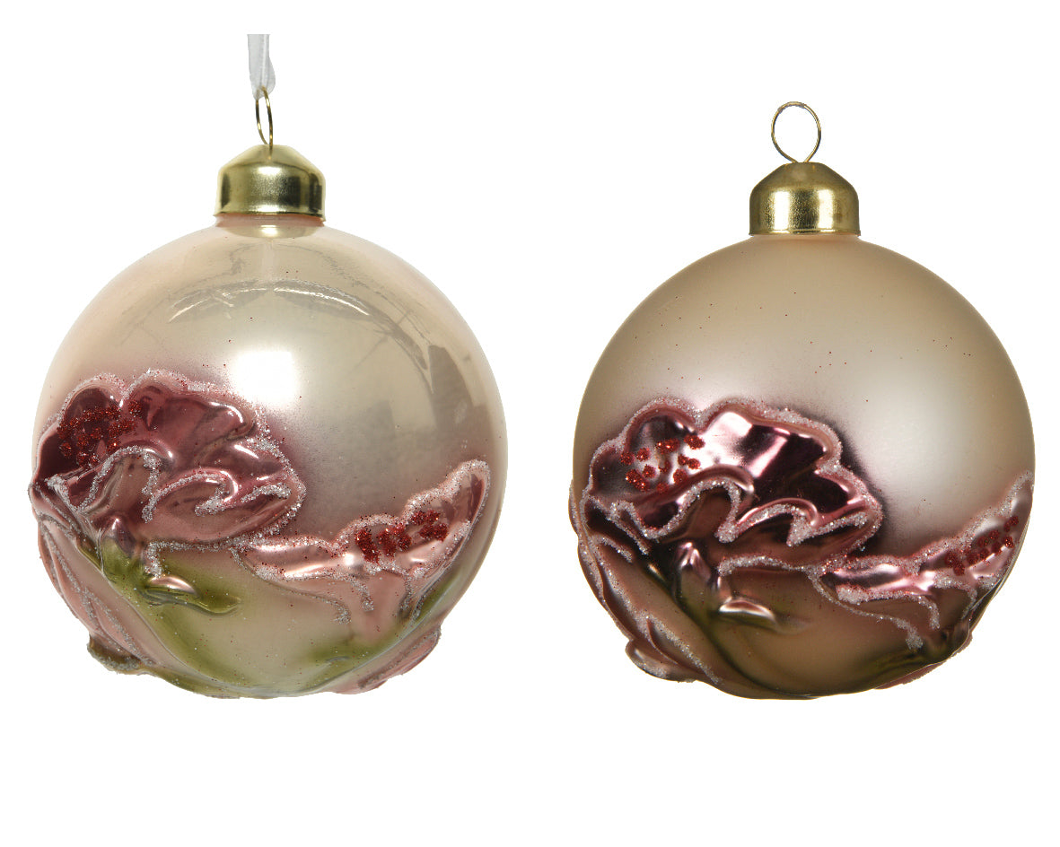 Sfera natalizia diametro 8 cm con decorazione fiore in rilievo per addobbi natalizi - DeMatteis.it