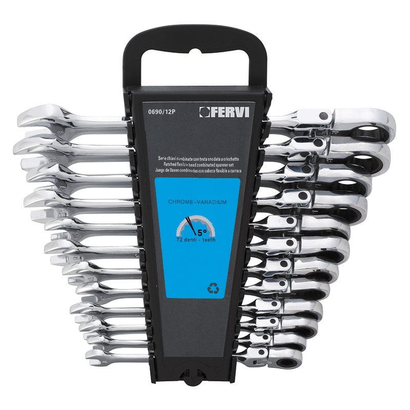 Set 12 Pz Chiavi Combinate Testa A Cricchetto Snodata