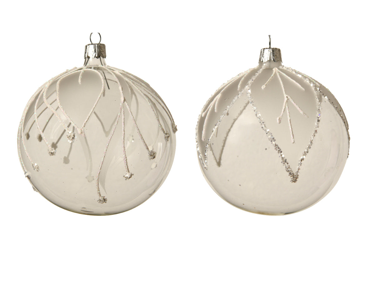 Sfera natalizia trasparente diametro 10 cm con decorazioni foglie oro per addobbi natalizi - DeMatteis.it